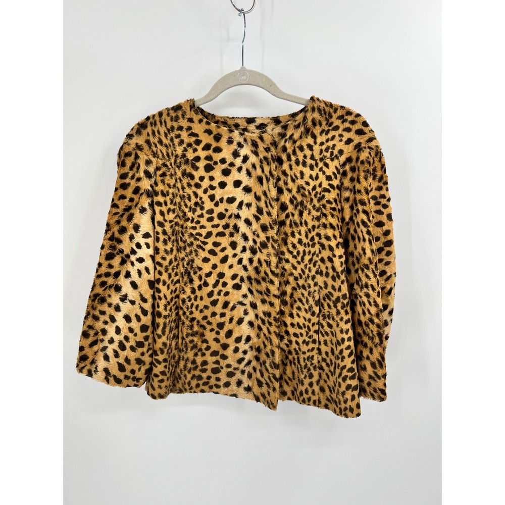 Paris Philippe Adec Cheetah Faux Fur Jacket Size 6 Made in USA Swing Collarless